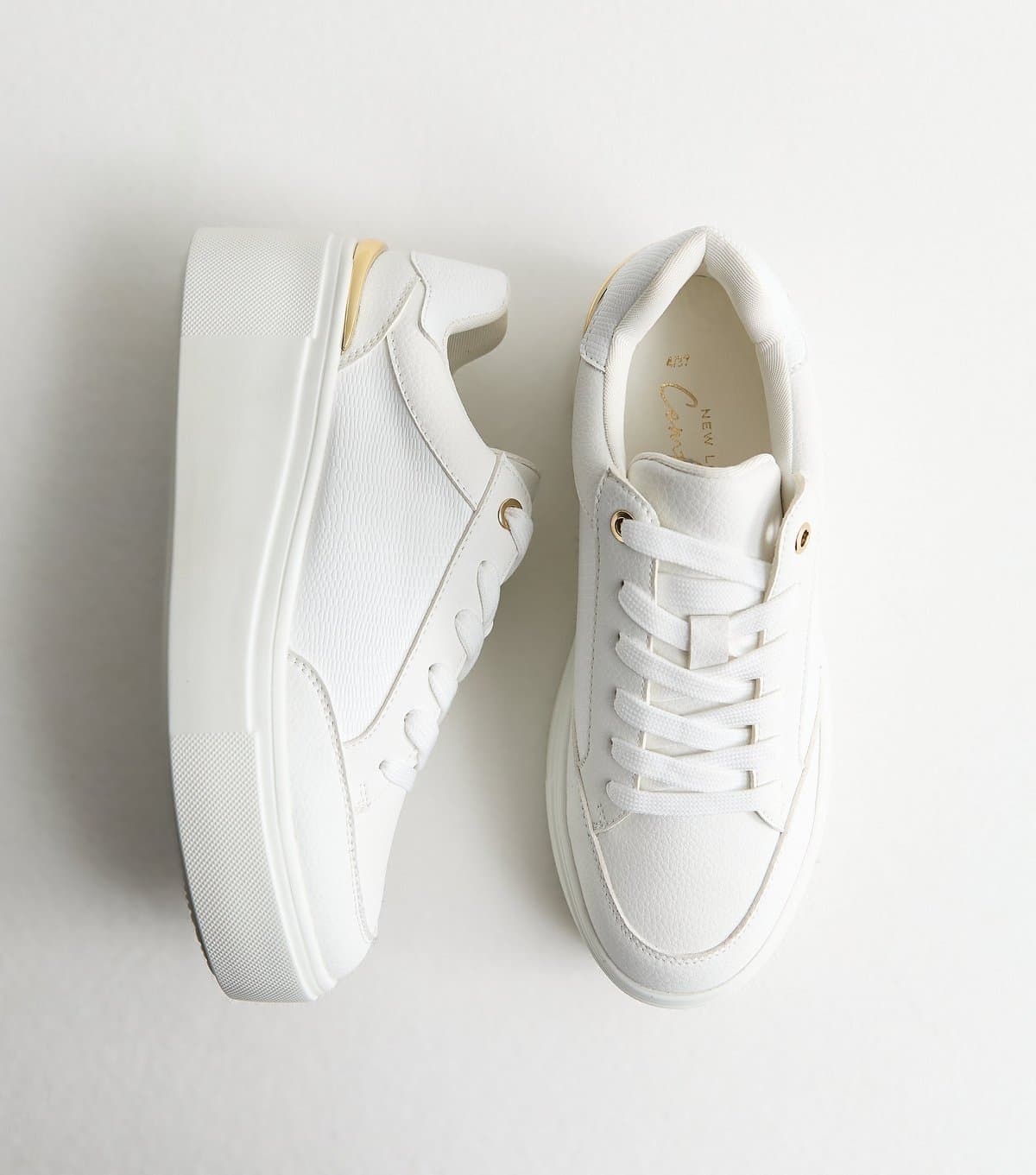 New Look Women's White Textured Faux Leather Wedge Trainers Vegan New Look