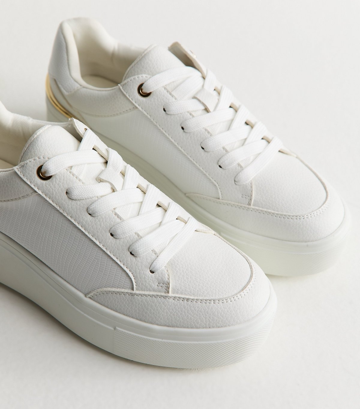 New Look Women's White Textured Faux Leather Wedge Trainers Vegan New Look - 3