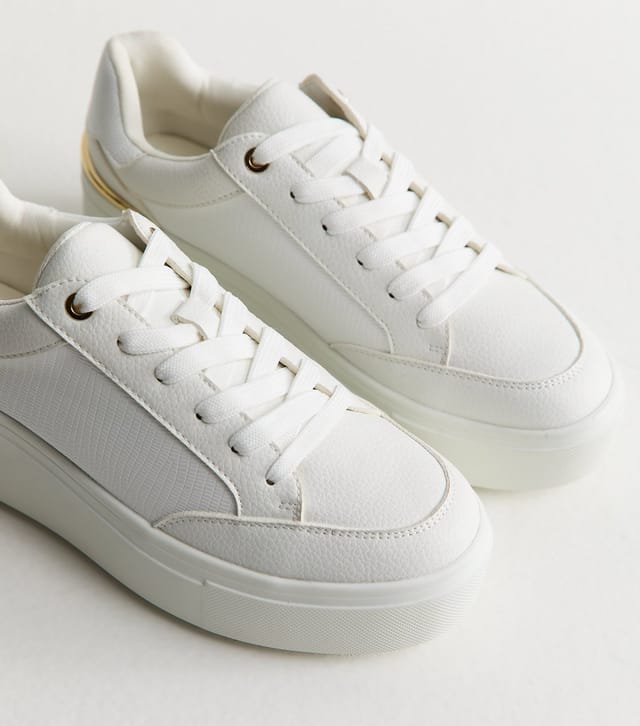 New Look Women's White Textured Faux Leather Wedge Trainers Vegan New Look - 3