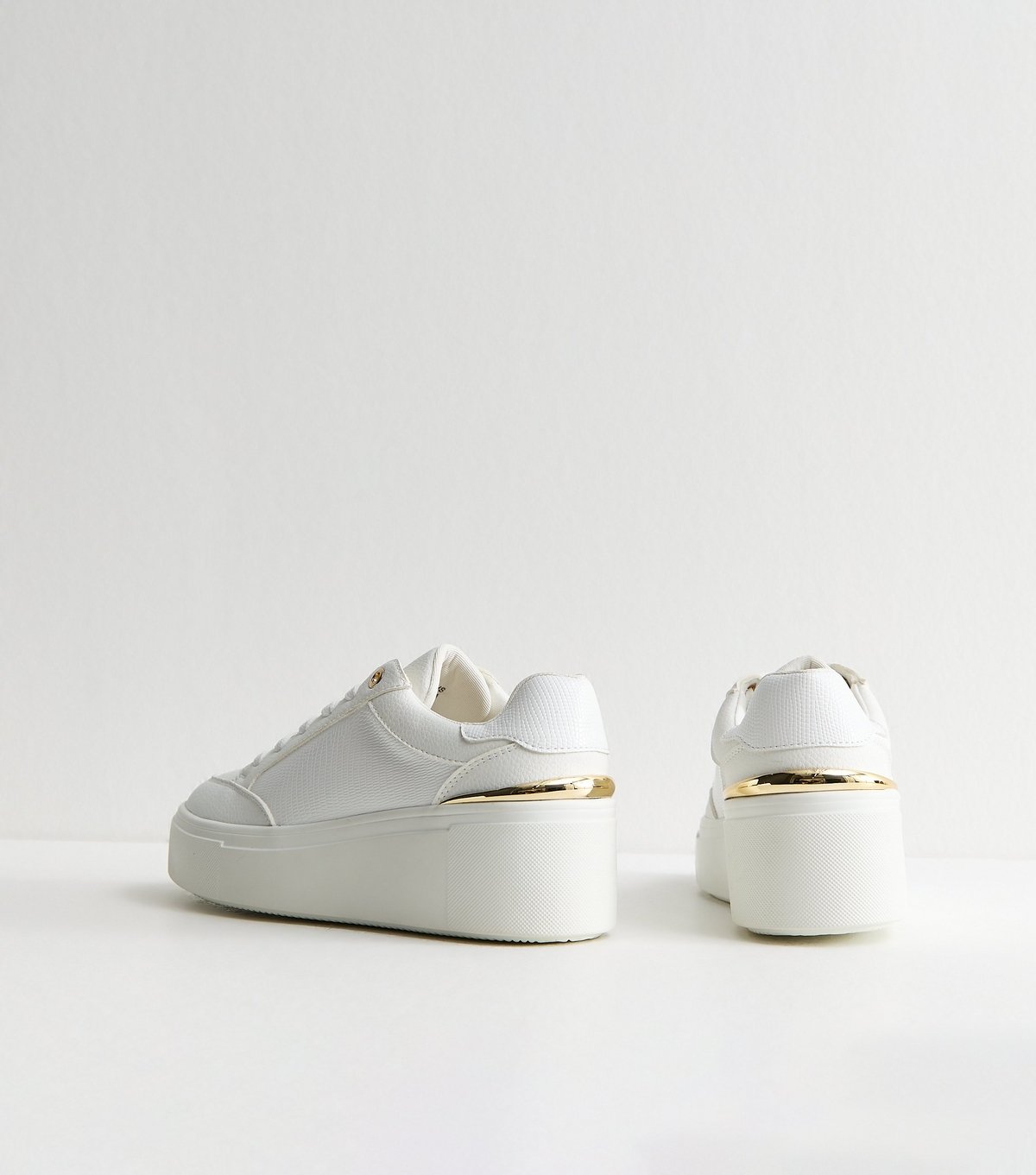 New Look Women's White Textured Faux Leather Wedge Trainers Vegan New Look - 4