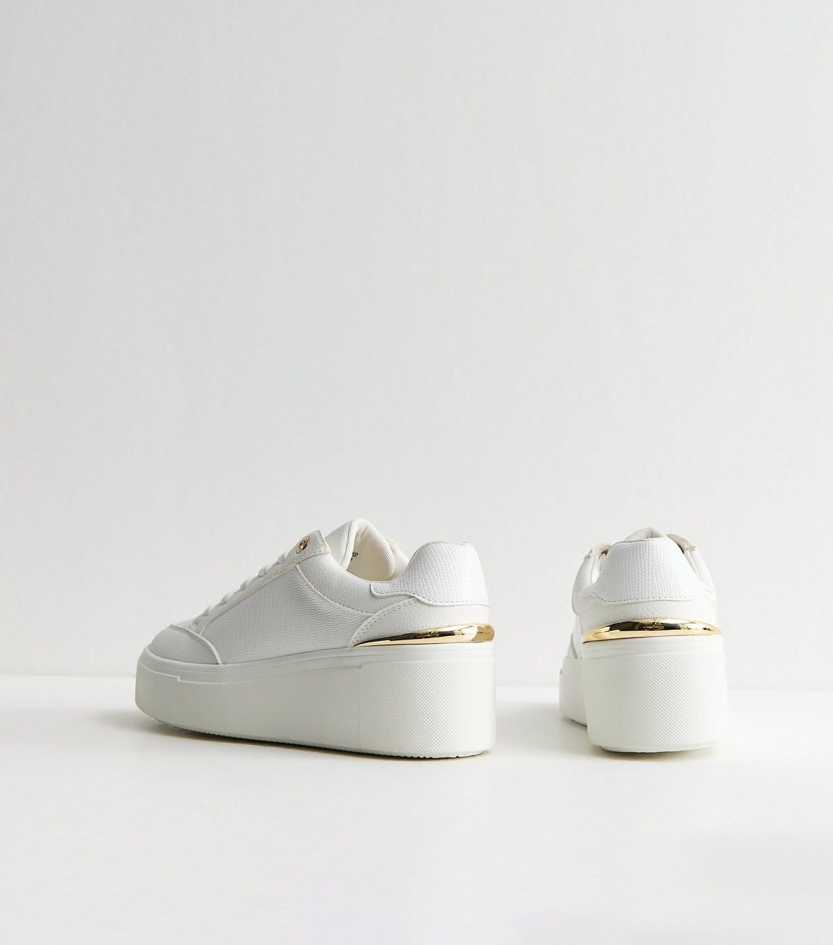 New Look Women's White Textured Faux Leather Wedge Trainers Vegan New Look - 4