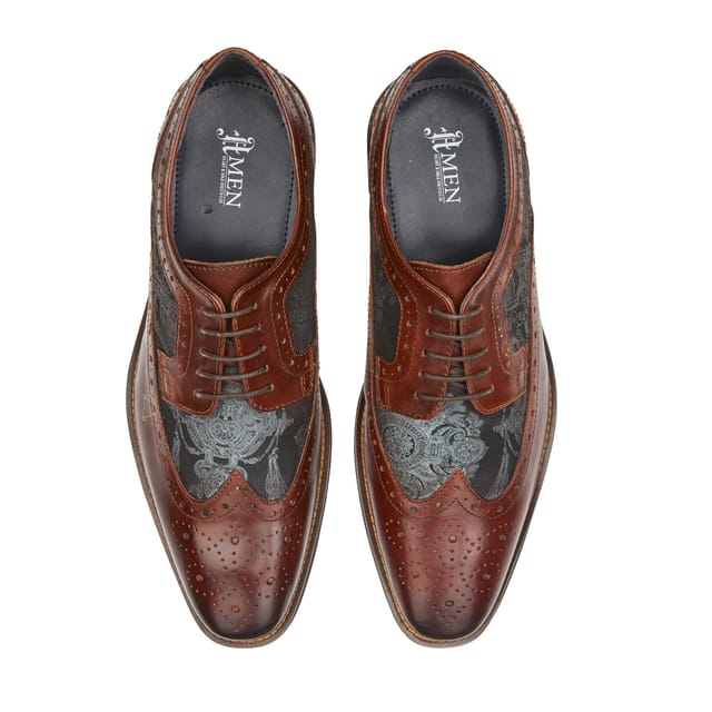 Amen Shoes Amen Shoes Men's Ennis Leather Designer Brocade Shoes in Brown - 3