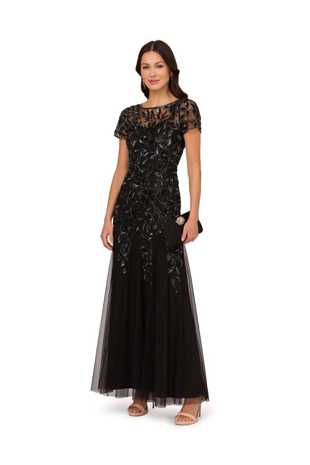 Adrianna Papell Adrianna Papell Women's Bead Long Dress With Godets in Black