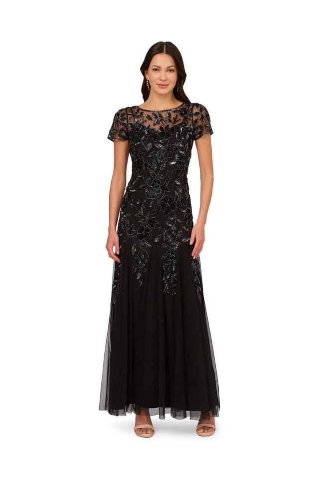 Adrianna Papell Adrianna Papell Women's Bead Long Dress With Godets in Black - 2