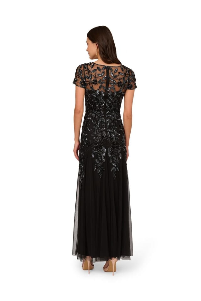 Adrianna Papell Adrianna Papell Women's Bead Long Dress With Godets in Black - 3