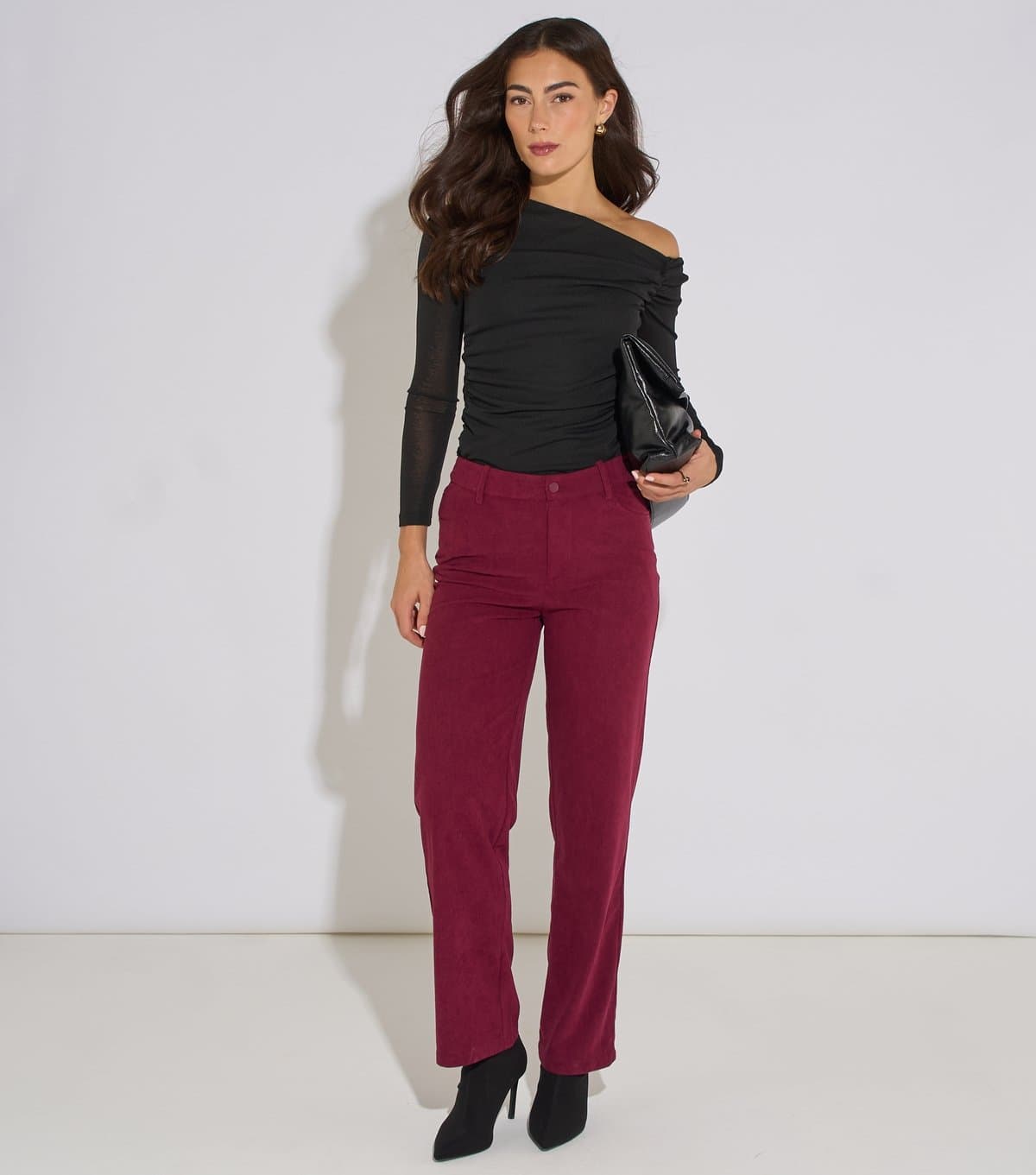 Gini London Women's Dark Red Straight Leg Trousers Gini London New Look