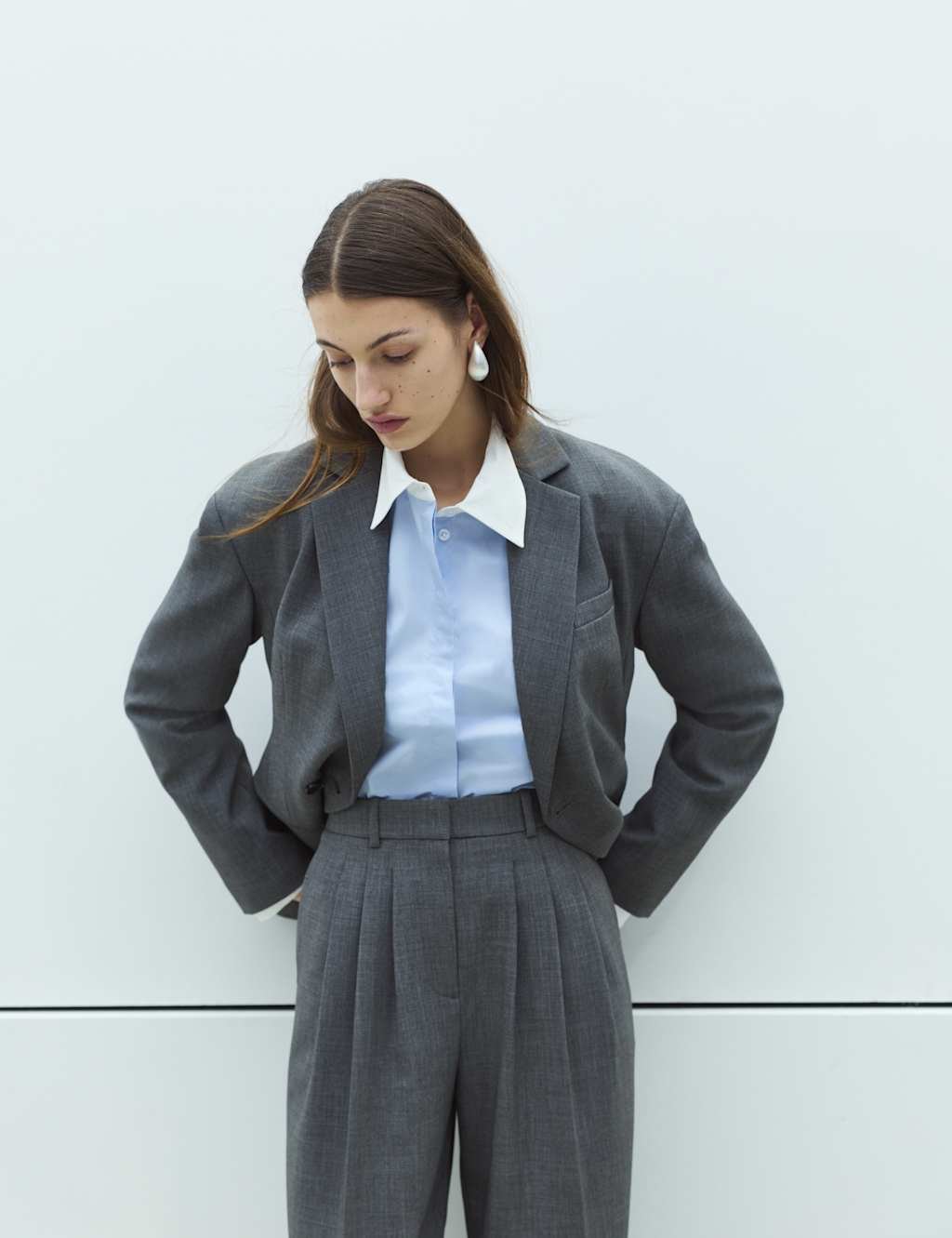 Marks & Spencer M&S Pleat Front Carrot Leg Trousers Grey - 2