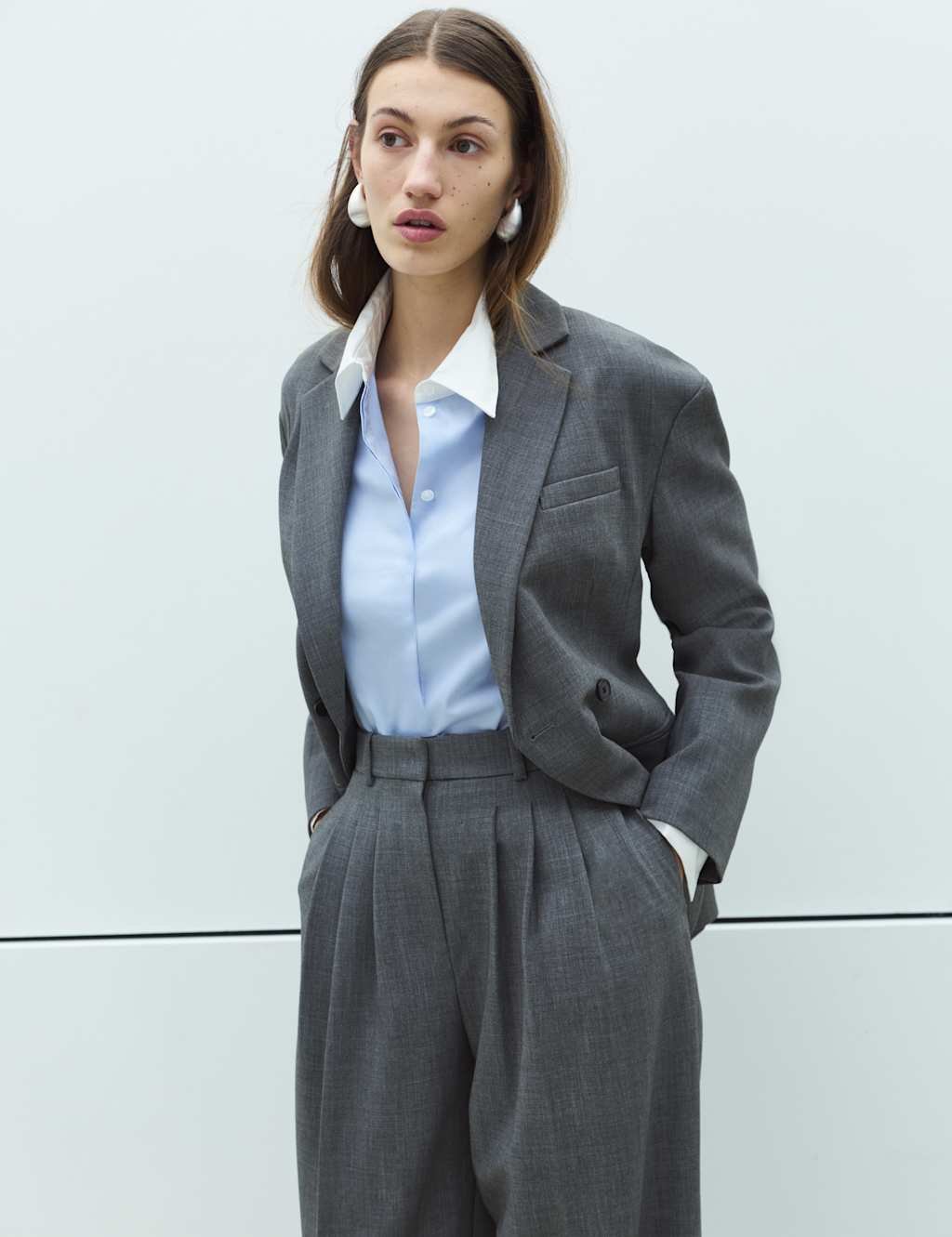 Marks & Spencer M&S Pleat Front Carrot Leg Trousers Grey - 4