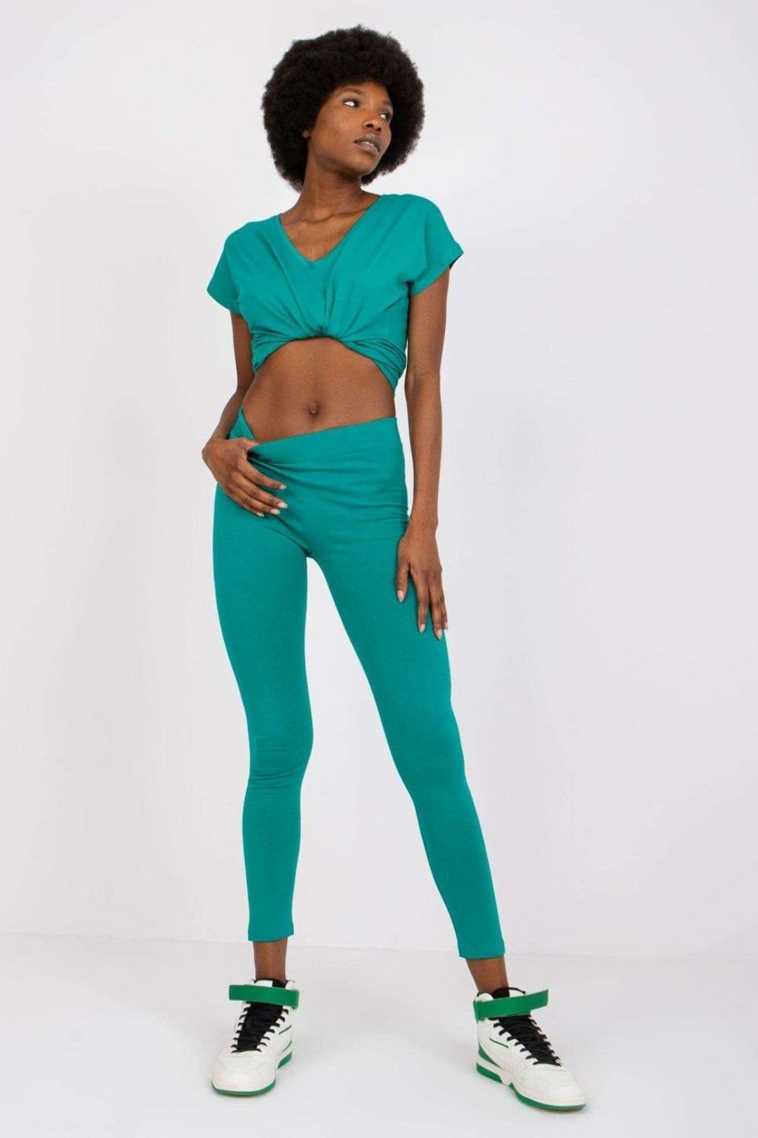 Love Lace Green Smooth Leggings with Elastic Waistband
