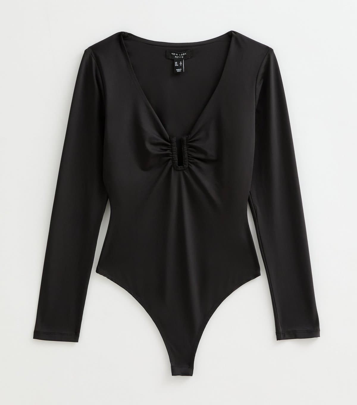 New Look Women's Petite Black Jersey Notched V-Neck Bodysuit New Look