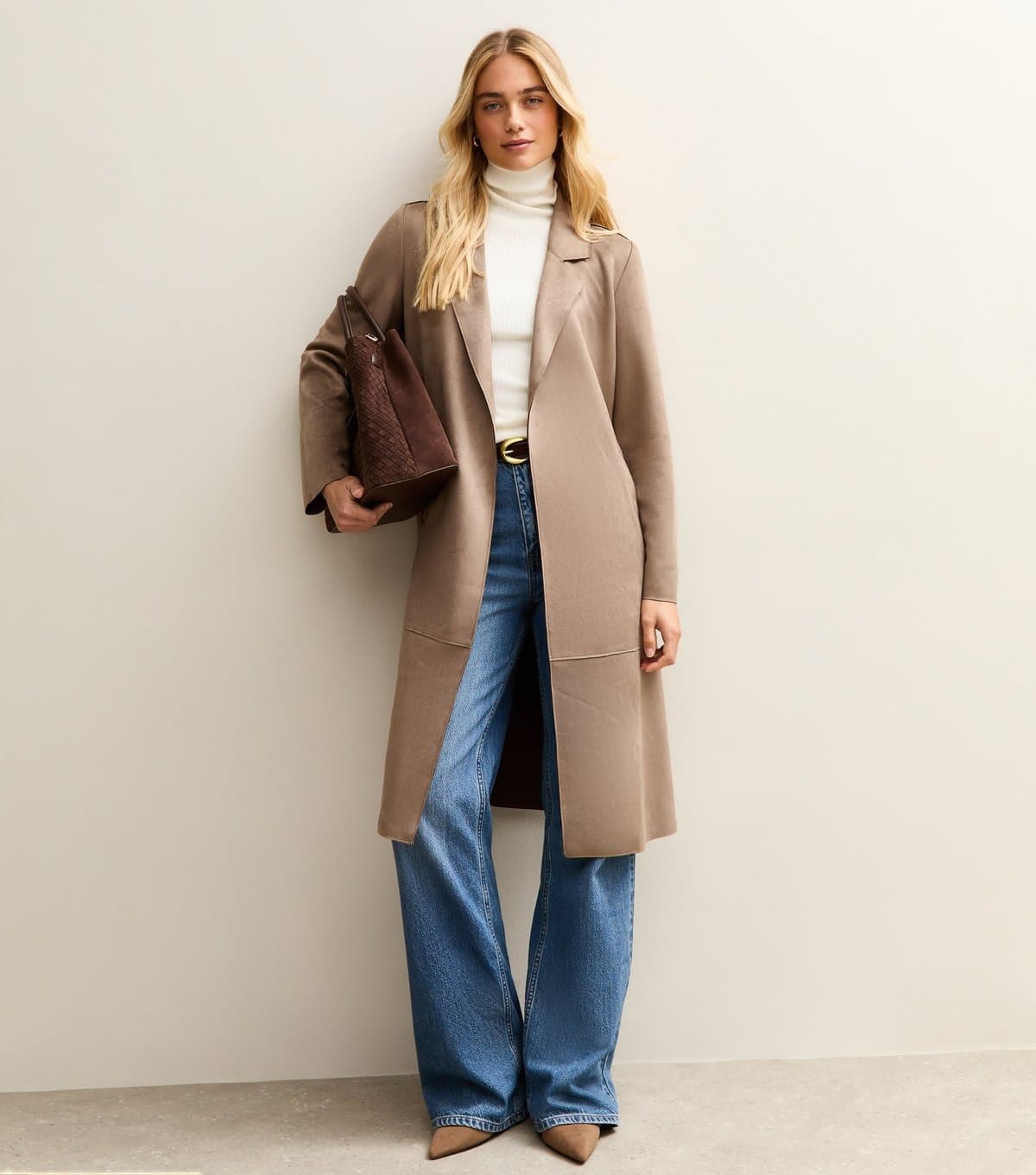 New Look New Look Mink Faux Suede Belted Duster Coat