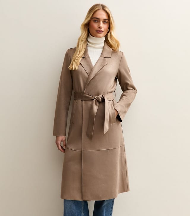 New Look Women's Mink Faux Suede Belted Duster Coat New Look - 3
