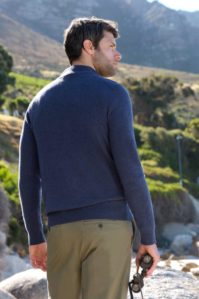 WoolOvers WoolOvers Men's Mens Cashmere & Merino Zip Neck Jumper in Blue - 3