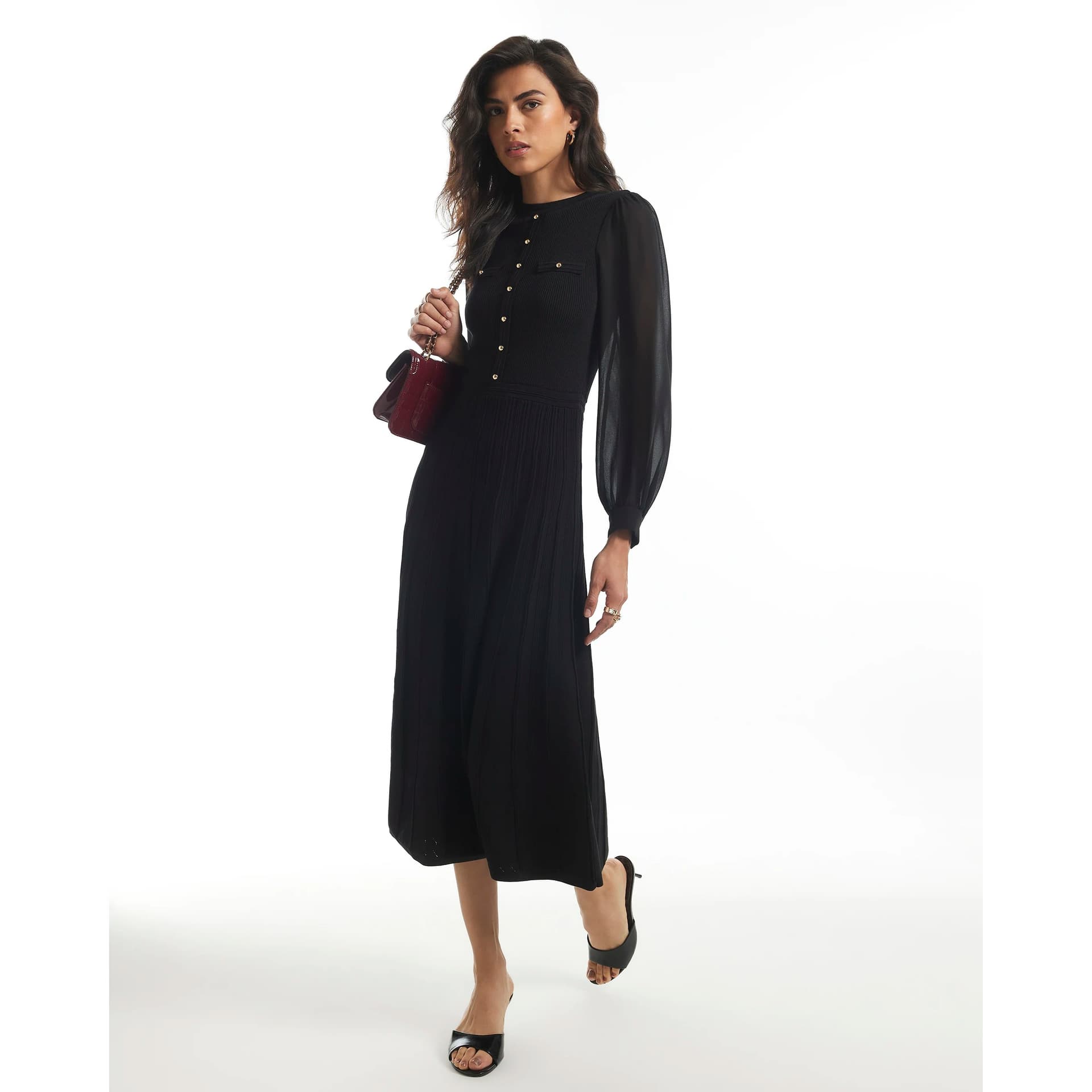 River Island River Island Womens Black Chiffon Pointelle Knit Maxi Dress