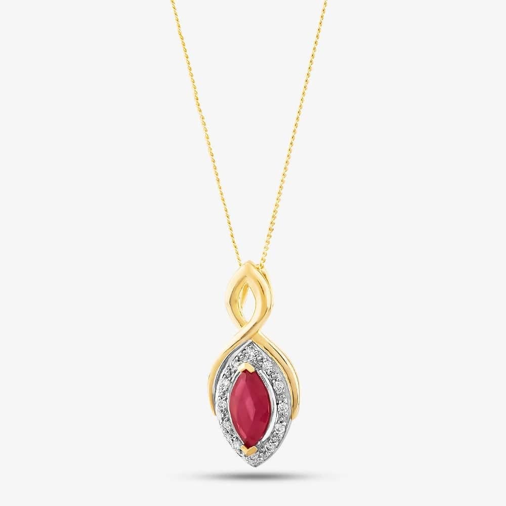 T.H.Baker T.H.Baker Women's 9ct Yellow Gold Marquise-Cut Ruby & Diamond Pendant P3704-10 RUBY in Red