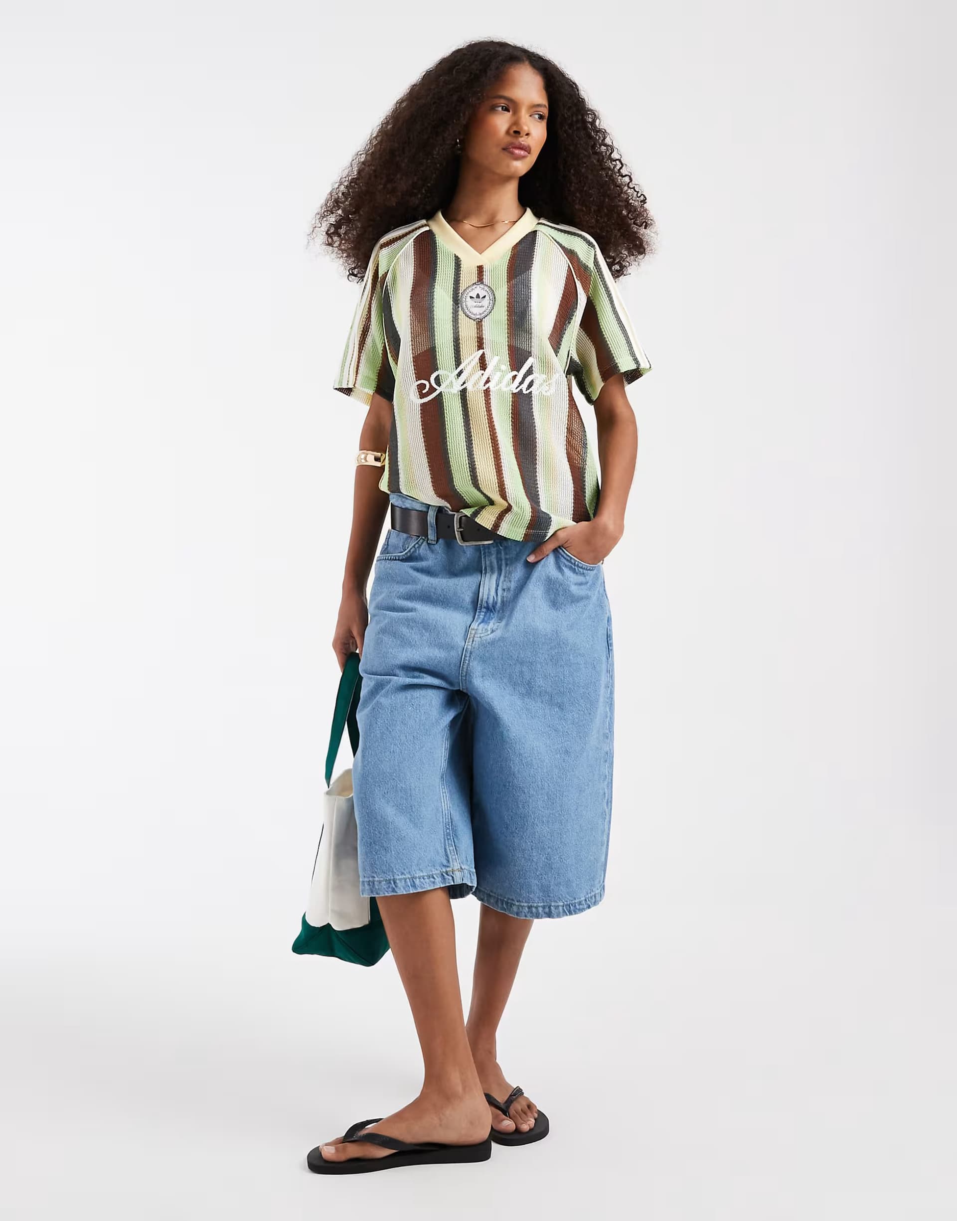 ASOS adidas Originals crochet football top in brown and green stripe