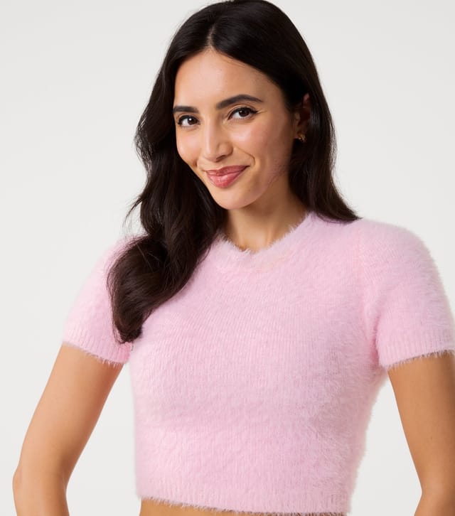 Pink Vanilla Women's Pink Short Sleeve Fluffy Jumper Pink Vanilla New Look - 3