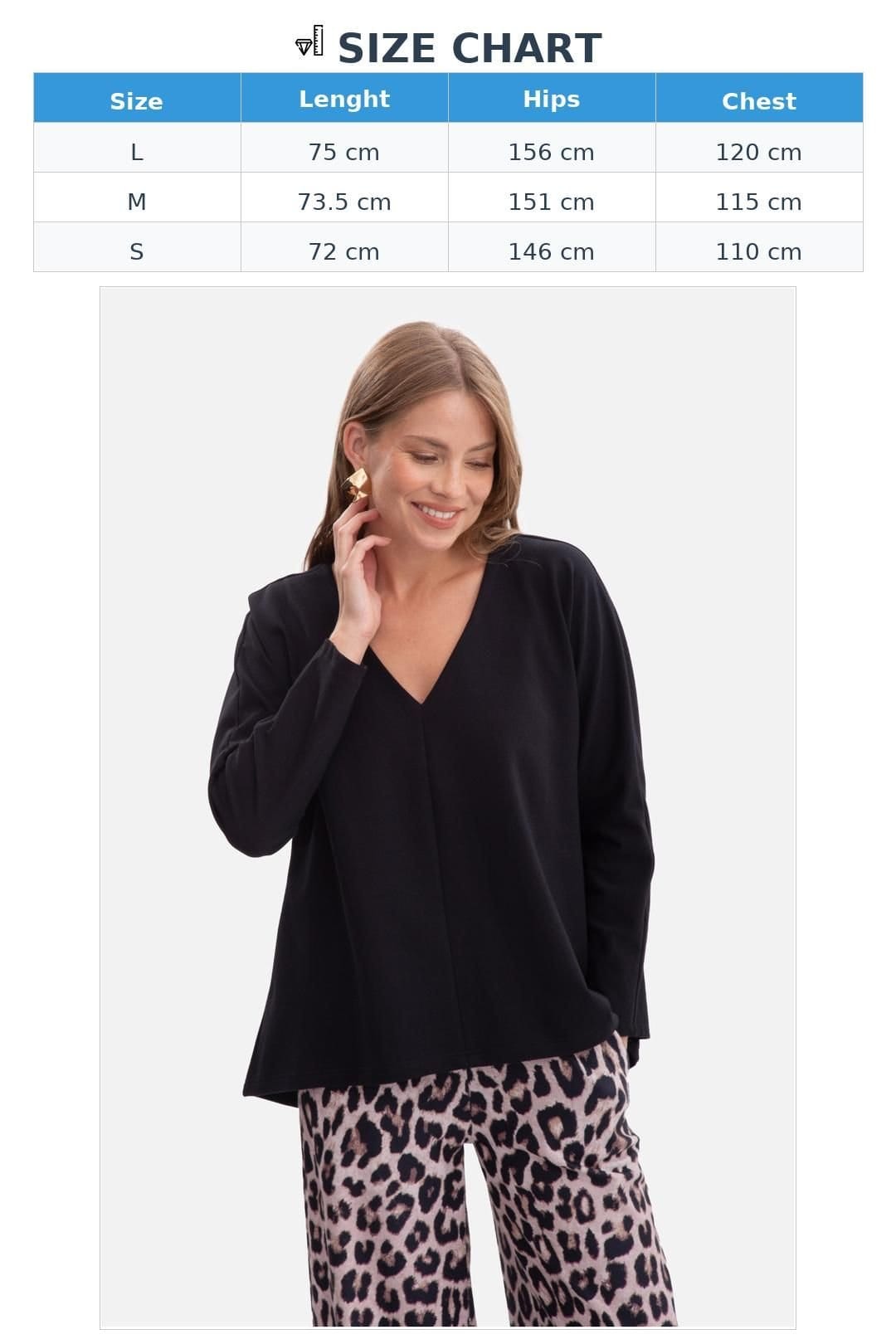 Love Lace Love Lace Women's Oversize V Neck Sweatshirt Blouse in Black - 4