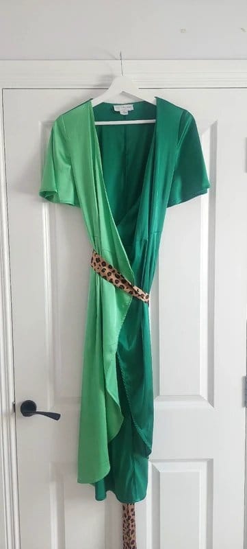Never Fully Dressed Emerald Green Satin Wrap Dress