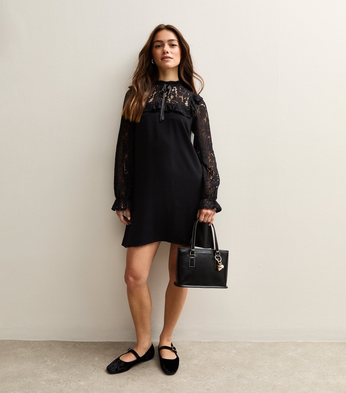 New Look Women's Petite Black Lace Detail Smock 2 in 1 Mini Dress New Look - 3