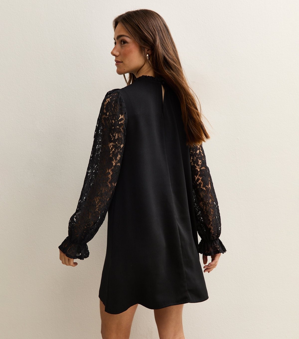 New Look Women's Petite Black Lace Detail Smock 2 in 1 Mini Dress New Look - 4