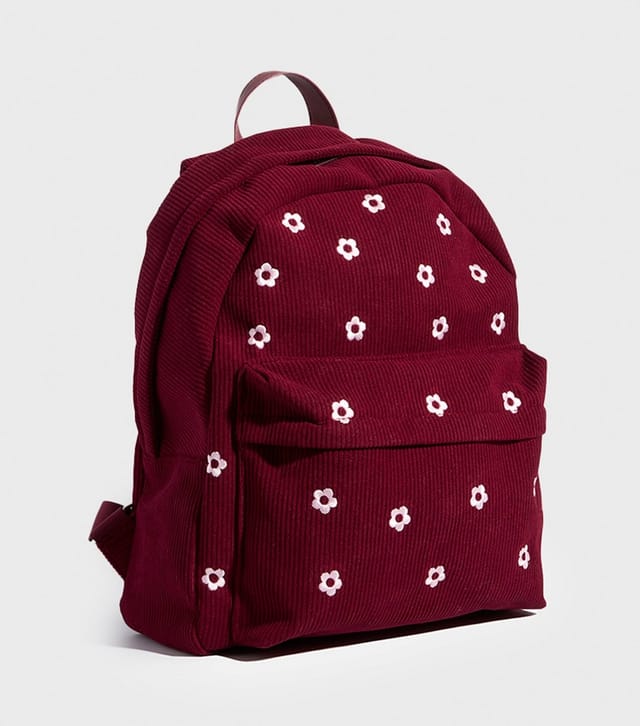 Skinnydip Burgundy Floral Embroidered Corduroy Backpack Skinnydip New Look - 2