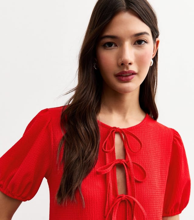 New Look Women's Red Crinkled Texture Tie Front Mini Dress New Look - 2
