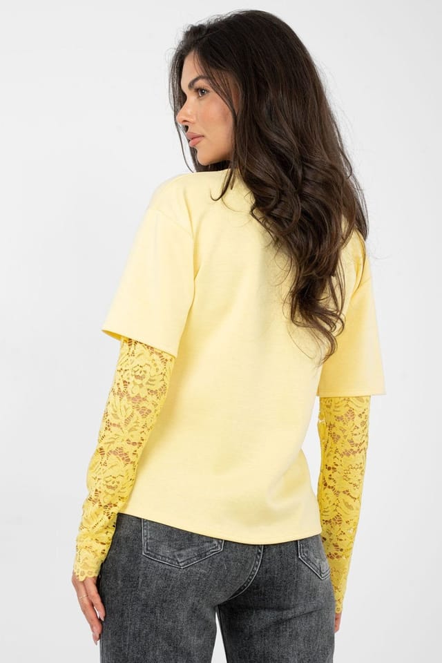 Love Lace Love Lace Women's Everyday Cotton Elastane Blouse with Lace Sleeves in Yellow - 3