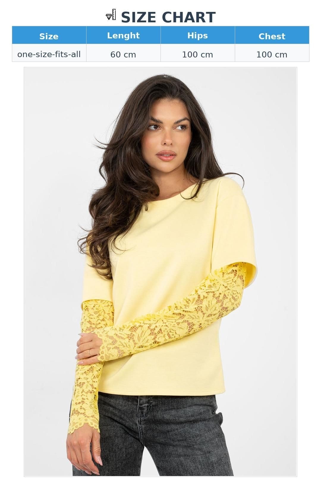 Love Lace Love Lace Women's Everyday Cotton Elastane Blouse with Lace Sleeves in Yellow - 4