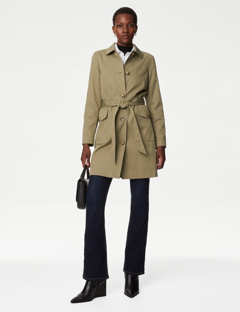 Marks & Spencer M&S Stormwear™ Belted Single Breasted Trench Coat Faded Khaki - 1