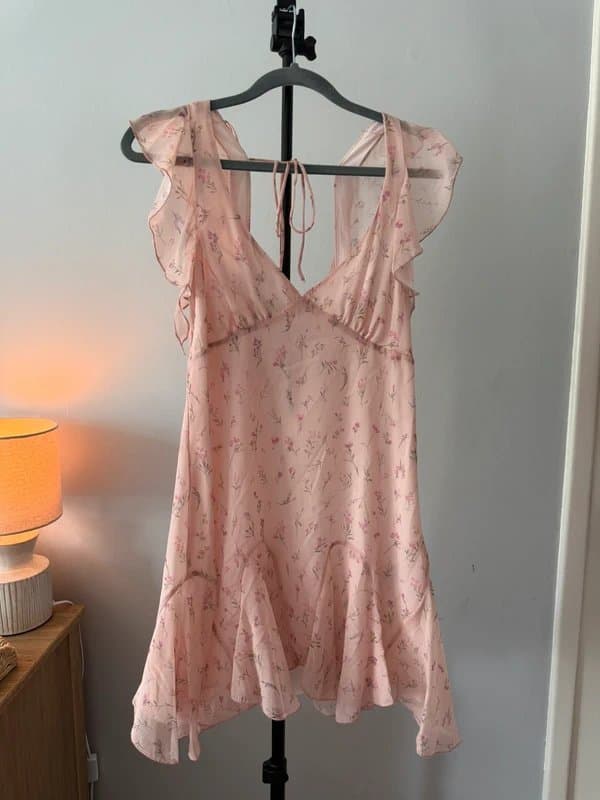Bershka Bershka Pink Floral Ruffle Mini Dress - Size S, Brand New