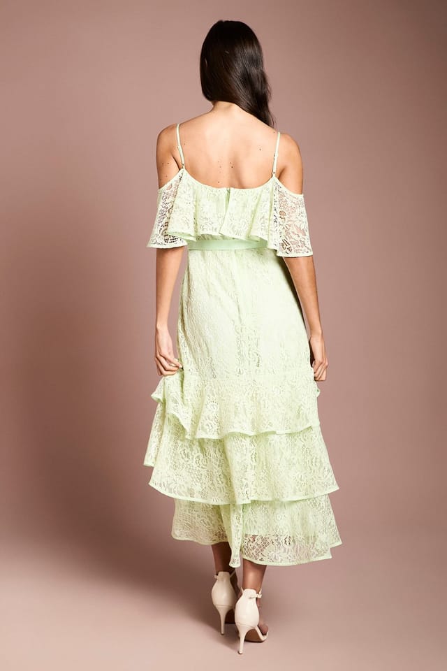 Coast Coast Women's Lace Frill Detail Strappy Belted Midi Dress in Sage - 3