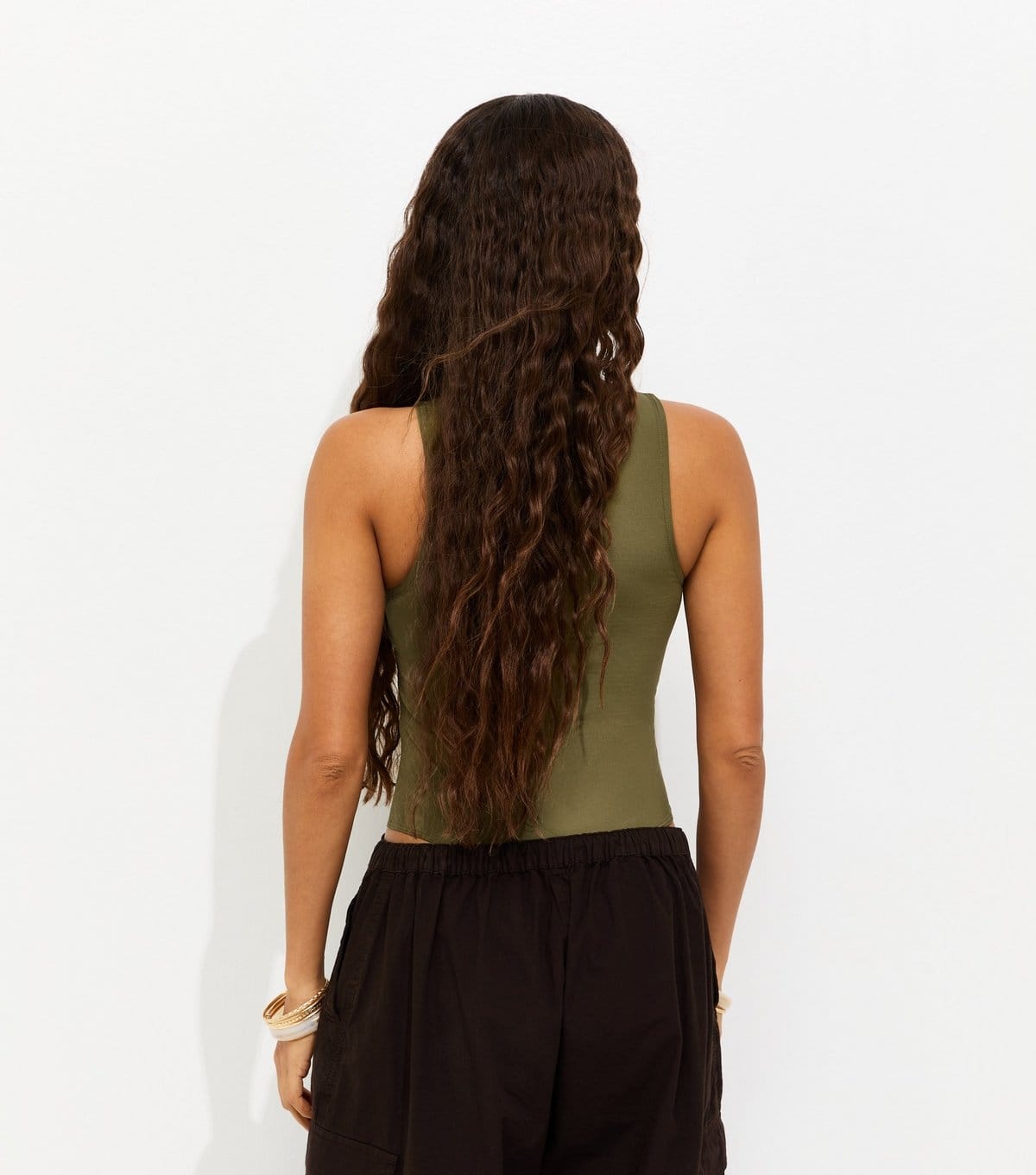 New Look Women's Petite Khaki Sleek Jersey Racer Slinky Bodysuit New Look - 4