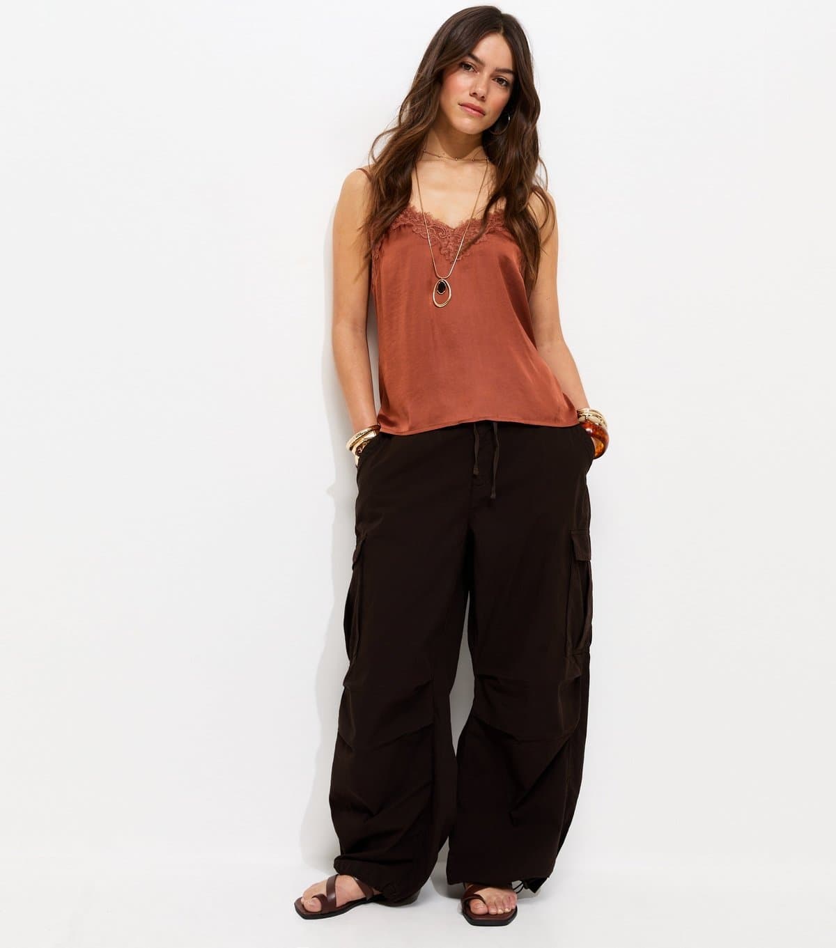 New Look Women's Petite Dark Brown Cotton Cargo Trousers New Look