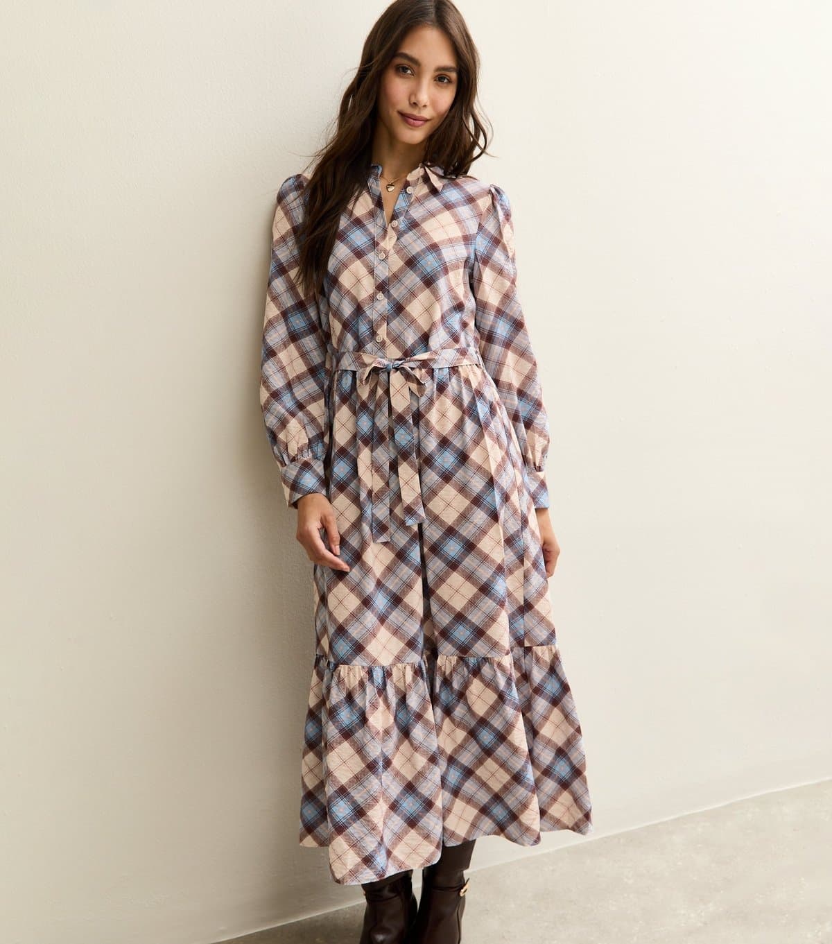 New Look Women's Blue Checked Belted Midi Shirtdress New Look