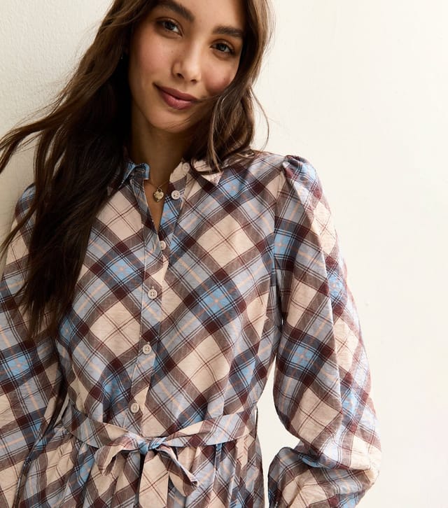 New Look Women's Blue Checked Belted Midi Shirtdress New Look - 2