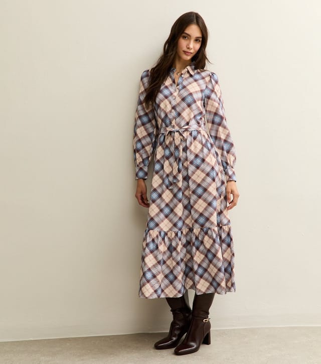 New Look Women's Blue Checked Belted Midi Shirtdress New Look - 3