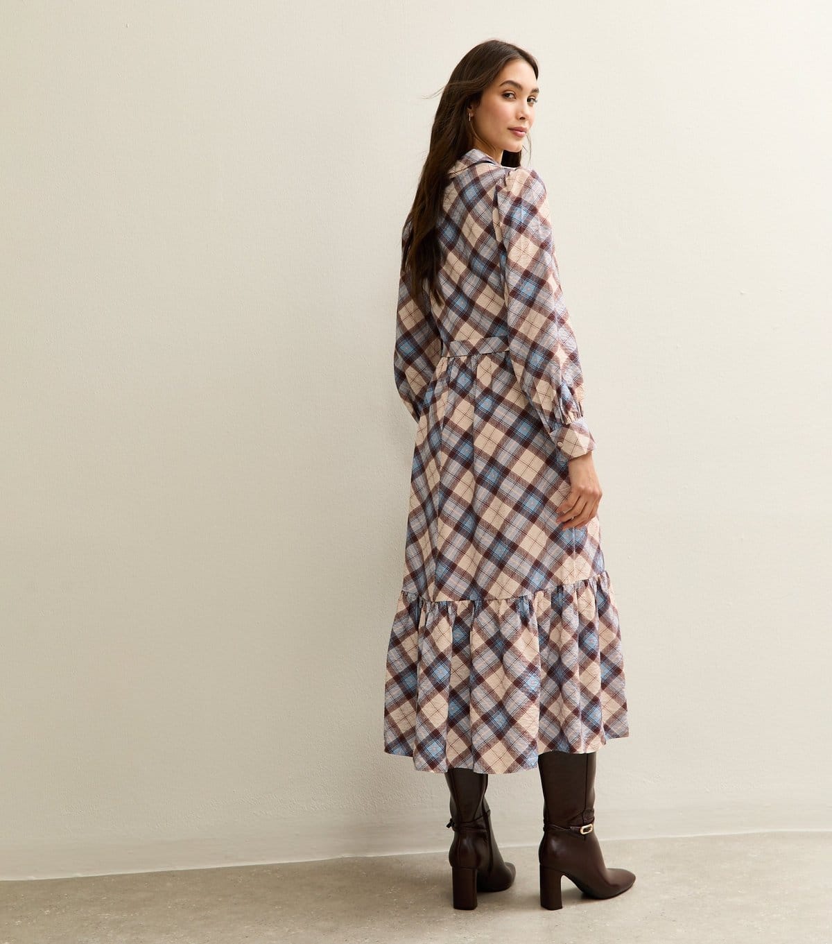New Look Women's Blue Checked Belted Midi Shirtdress New Look - 4