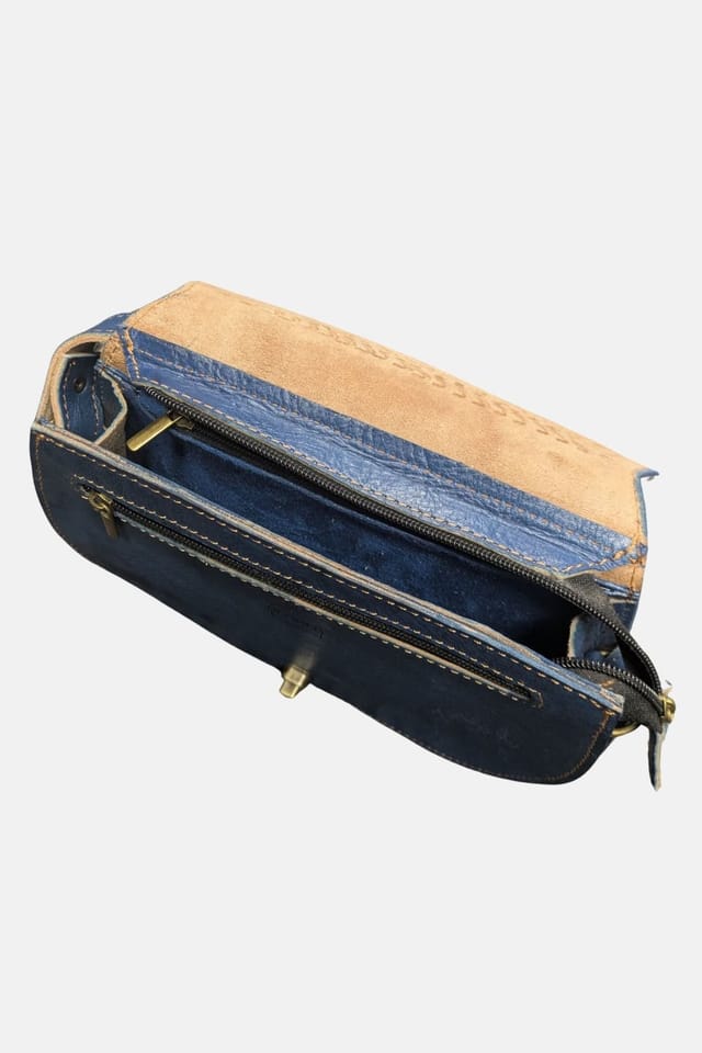 Berber Leather Berber Leather Women's 'The Temara' Embossed Leather Saddle Bag in Navy - 2