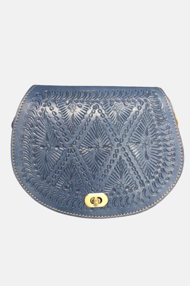 Berber Leather Berber Leather Women's 'The Temara' Embossed Leather Saddle Bag in Navy - 3