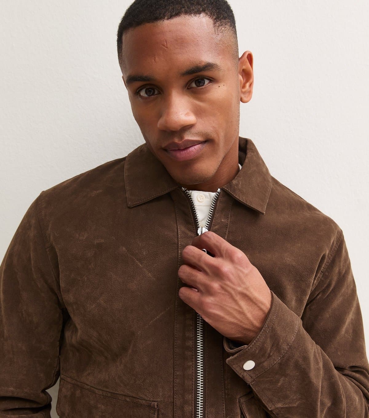 Only and Sons Men's Dark Brown Faux Suede Zip Up Jacket Only and Sons New Look