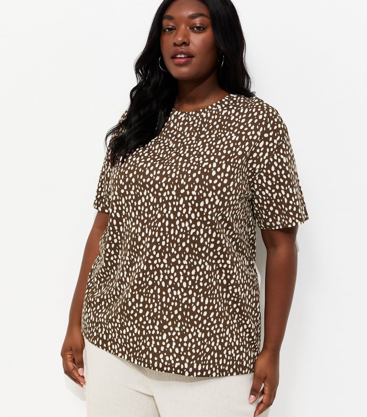 New Look New Look Brown Leopard Print T-Shirt for Plus Sizes