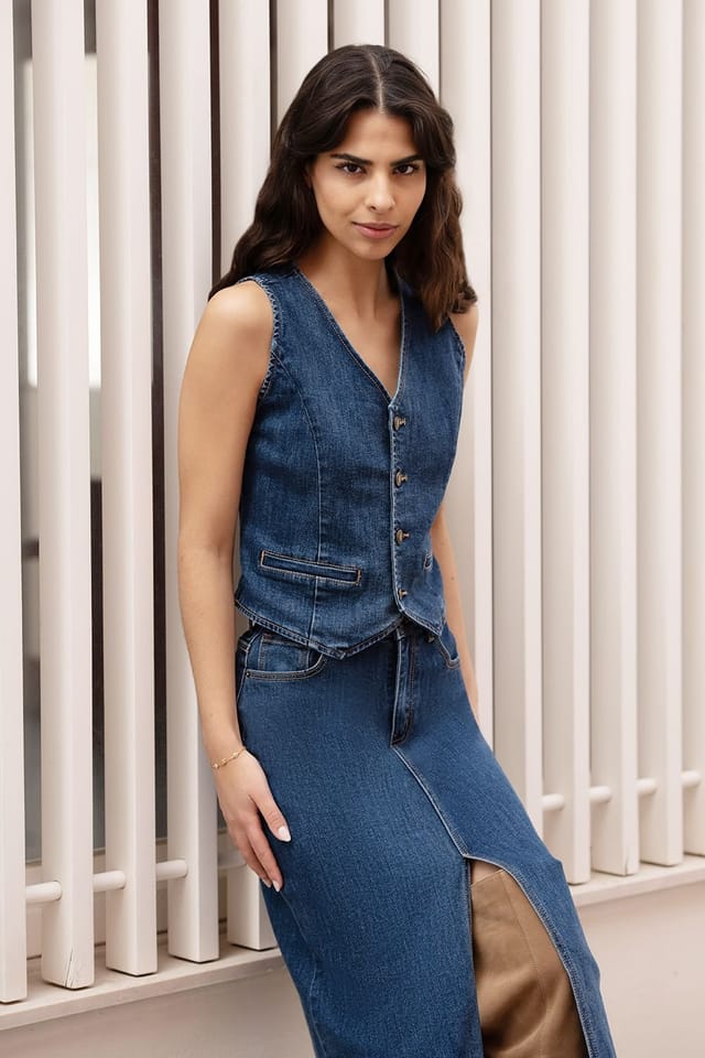Yumi Yumi Women's Blue Denim Stretch Waistcoat - 2