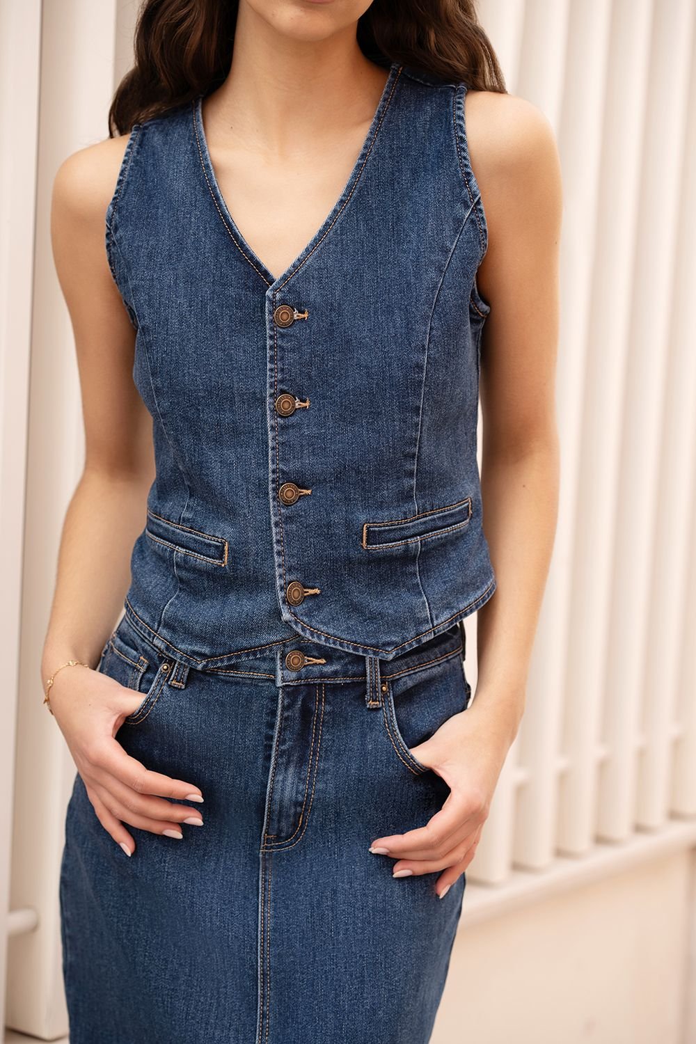 Yumi Yumi Women's Blue Denim Stretch Waistcoat - 3
