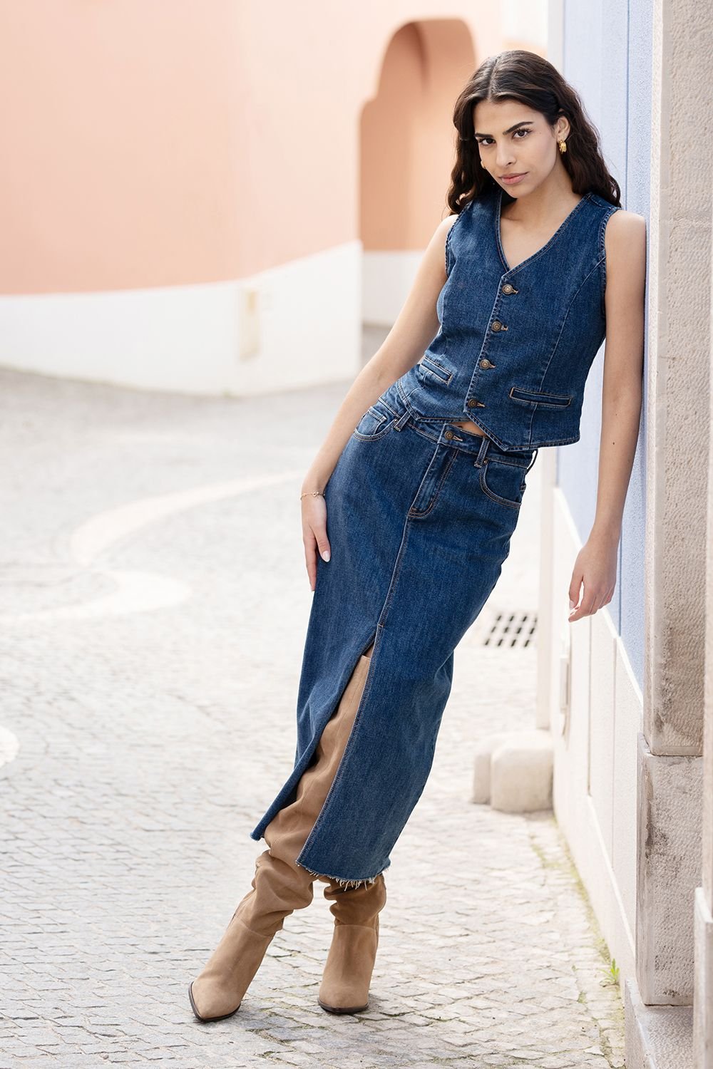 Yumi Yumi Women's Blue Denim Stretch Waistcoat - 4