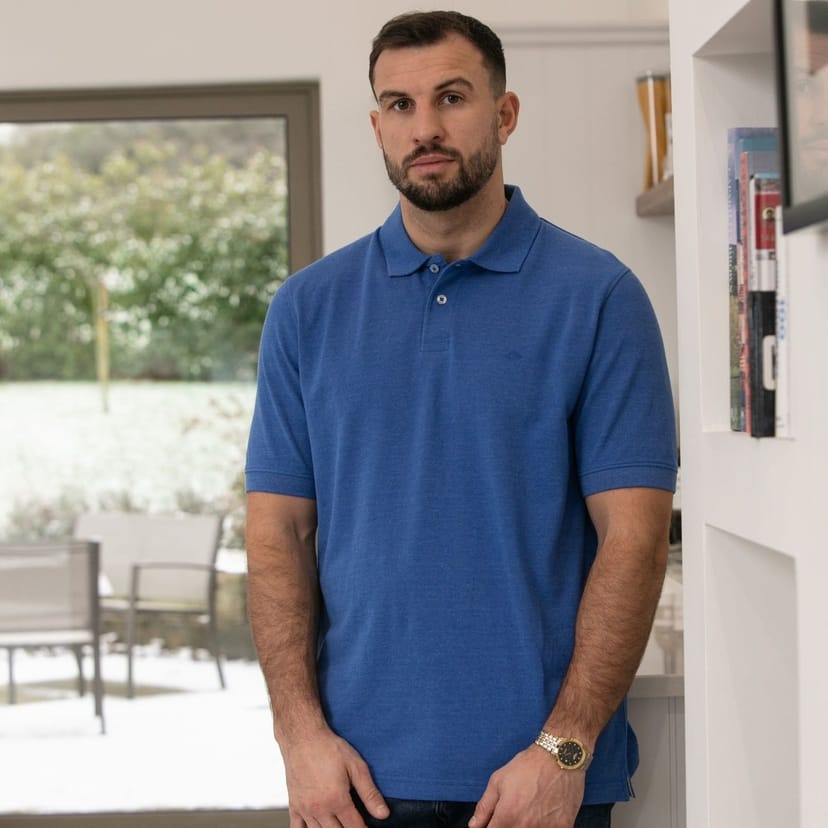 Peter Gribby Peter Gribby Men's Short Sleeve Melange Pique Polo in Blue - 1