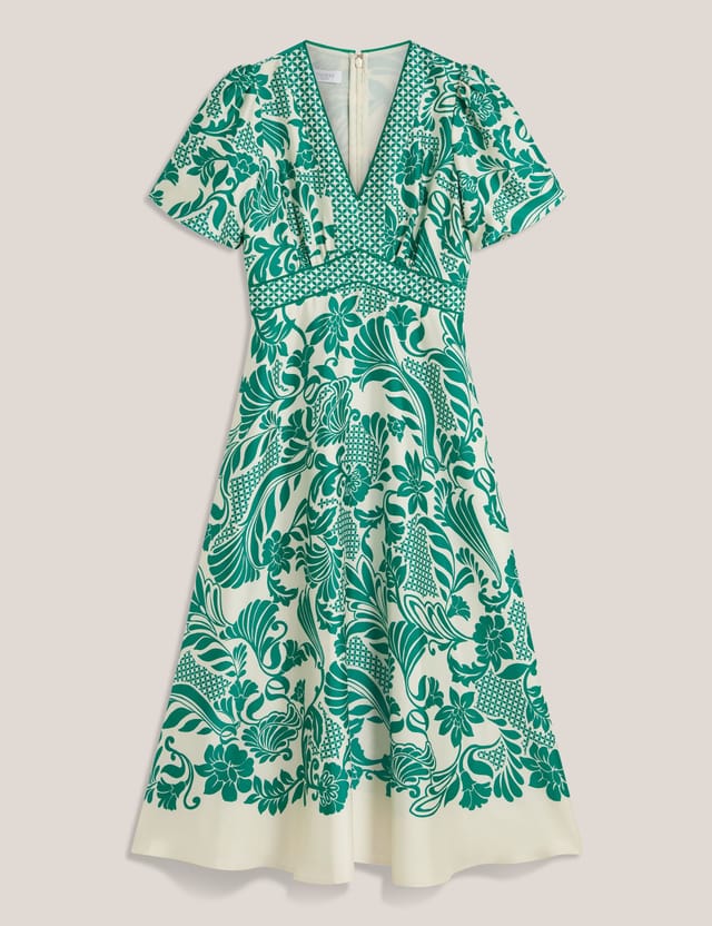 Hobbs London Hobbs London Women's Trelissick V-Neck Fit Flare Dress in Emerald - 2