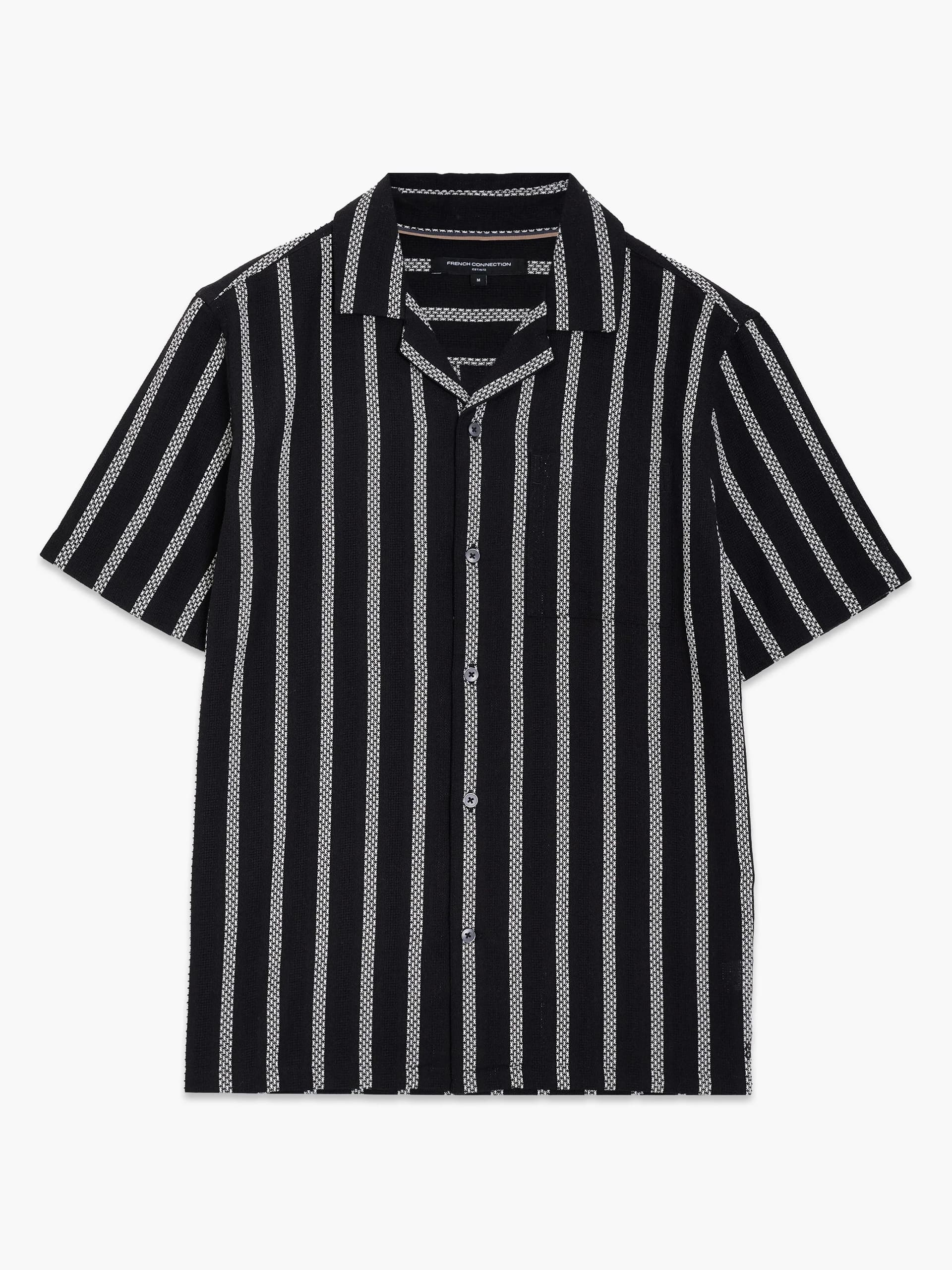 French Connection Short Sleeve Black and White Striped Holiday Shirt Black/White