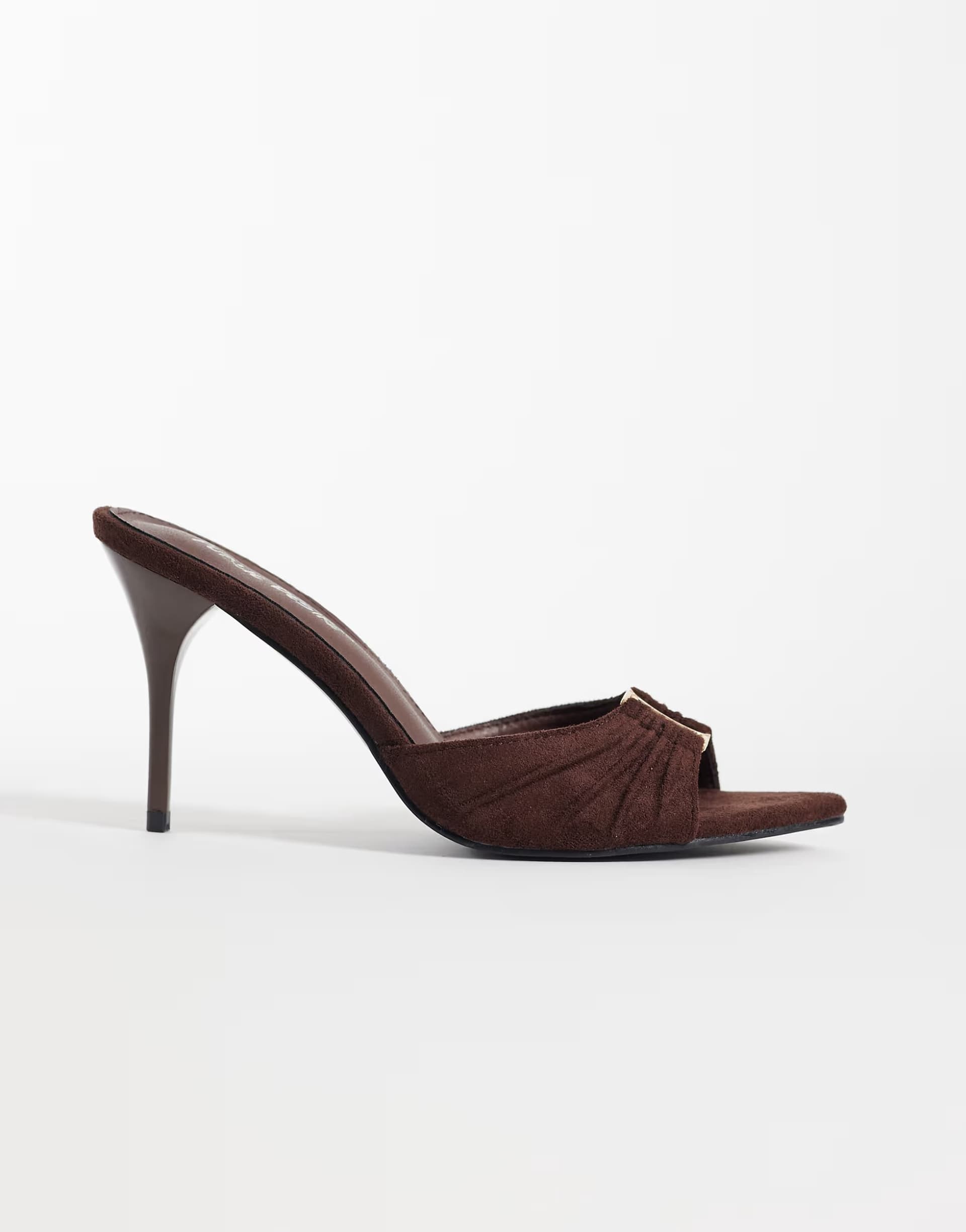 ASOS Public Desire Kourtney heeled mule sandals in brown suedette