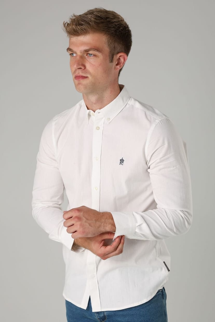 French Connection French Connection Men's Cotton Long Sleeve Oxford Shirt in White - 1